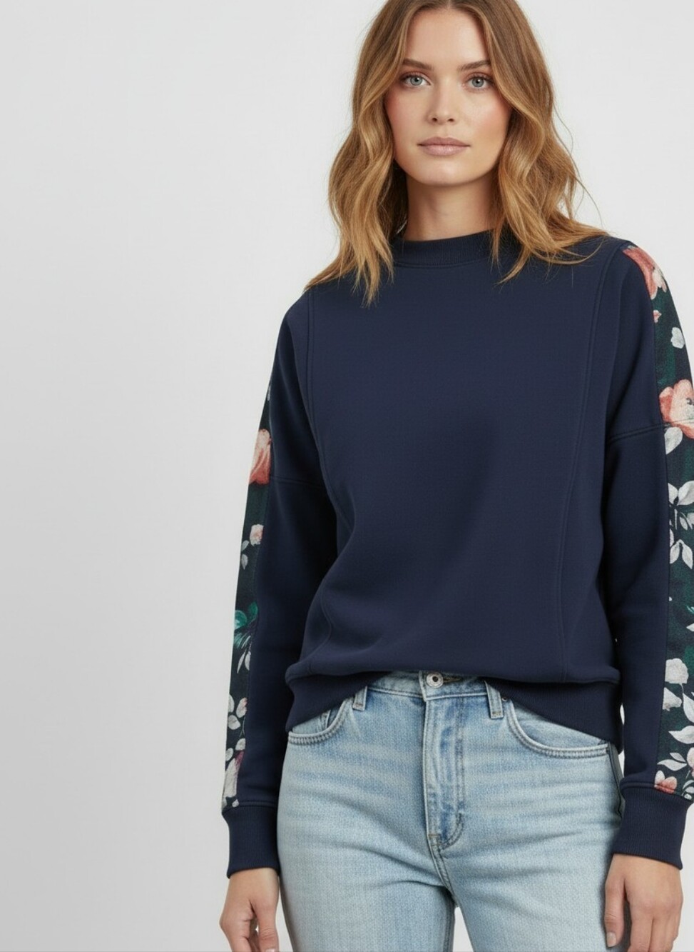 Tommy Hilfiger Boat Neck Sweatshirt with Floral Sleeve Panels